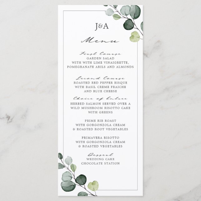 Menu Elégant Eucalyptus Vert Quatre Parcours (Devant)