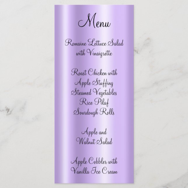 Menu Élégant Faux Faux Pale Purple Foil (Devant)