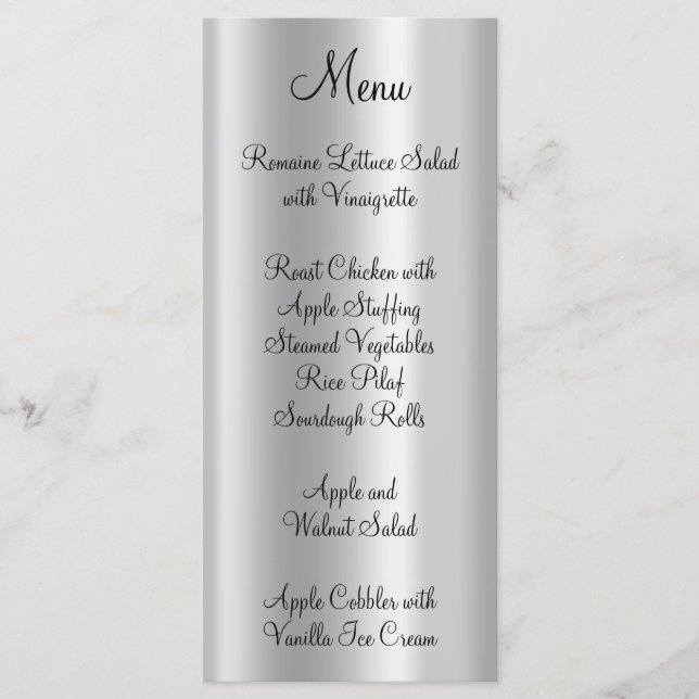 Menu Élégant Faux Faux Pale Silver Foil (Devant)