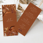 Menu Élégant Feuille Automne Terracotta Mariage<br><div class="desc">Avec son design élégant, sa palette de couleurs rustiques en terre cuite et ses délicats accents floraux, cette carte de menu ajoute une touche de sophistication à votre expérience culinaire. Réalisée avec soin dans le détail, cette carte de menu améliore l'ambiance générale de votre réception et vous garantit une expérience...</div>