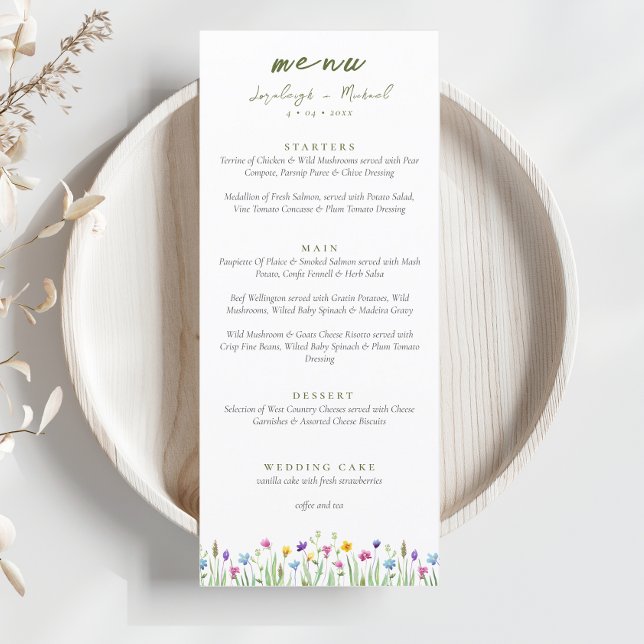 Menu Élégant fleur sauvage Boho Mariage de script (Créateur téléchargé)