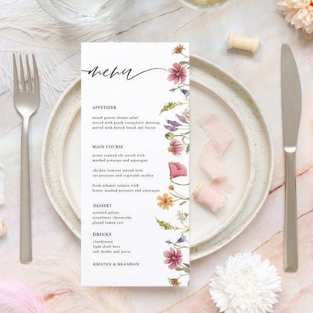 Menu Elégant Fleur sauvage d'aquarelle Floral Mariage M (Créateur téléchargé)