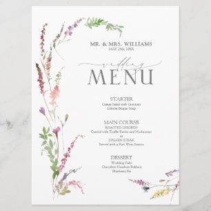 Menu Élégant Fleur sauvage  Floral Mariage