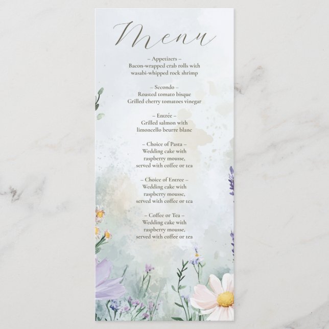 Menu Élégant Fleur sauvage Meadow Blush Pink Mariage (Devant)