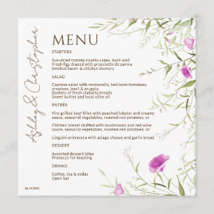 Menu Élégant Fleur sauvage moderne blanc & Mariage de b