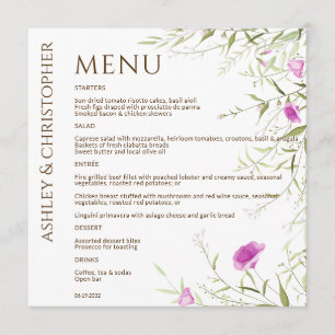 Menu Élégant Fleur sauvage moderne blanc & Mariage de b