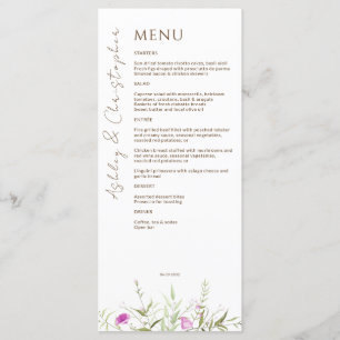 Menu Élégant Fleur sauvage moderne blanc & Mariage de b