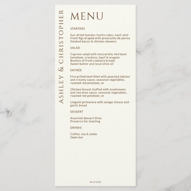 Menu Élégant Fleur sauvage moderne Mariage off-White (Devant)