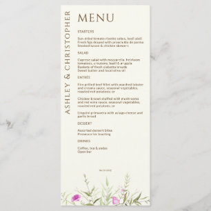 Menu Élégant Fleur sauvage moderne Mariage off-White