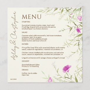 Menu Élégant Fleur sauvage moderne Mariage off-White