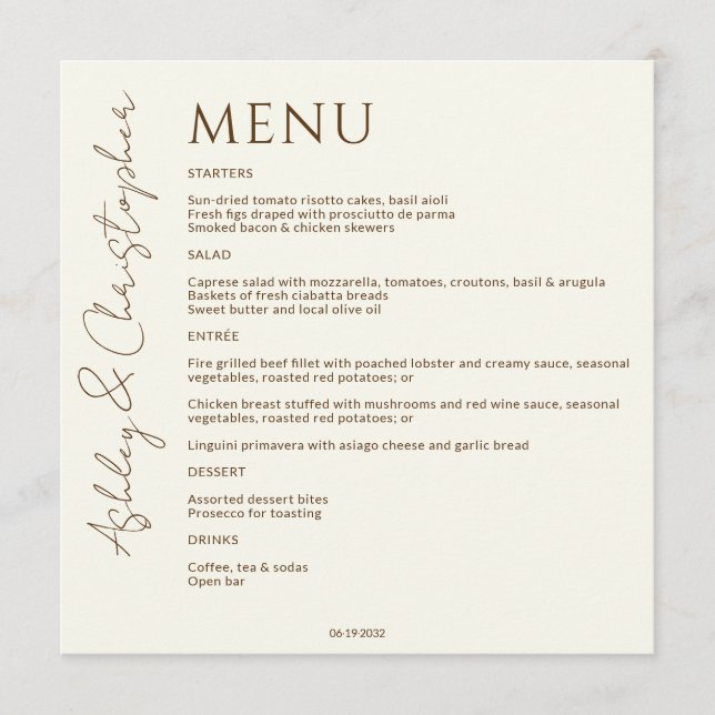 Menu Élégant Fleur sauvage moderne Mariage off-White (Devant)