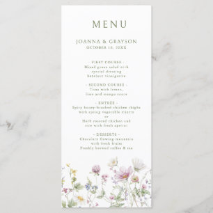 Menu Élégant Fleur sauvage Pastel Soft Mariage botaniqu