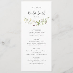 Menu Elégant Fleur sauvage Rustic Boho Mariage Nom d'hô