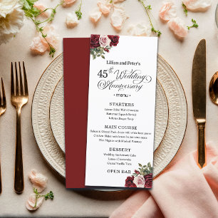 Menu Élégant Floral 45e Anniversaire de Mariage
