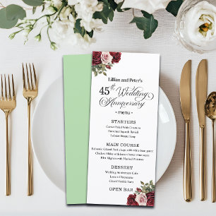 Menu Élégant Floral 45e Anniversaire de Mariage