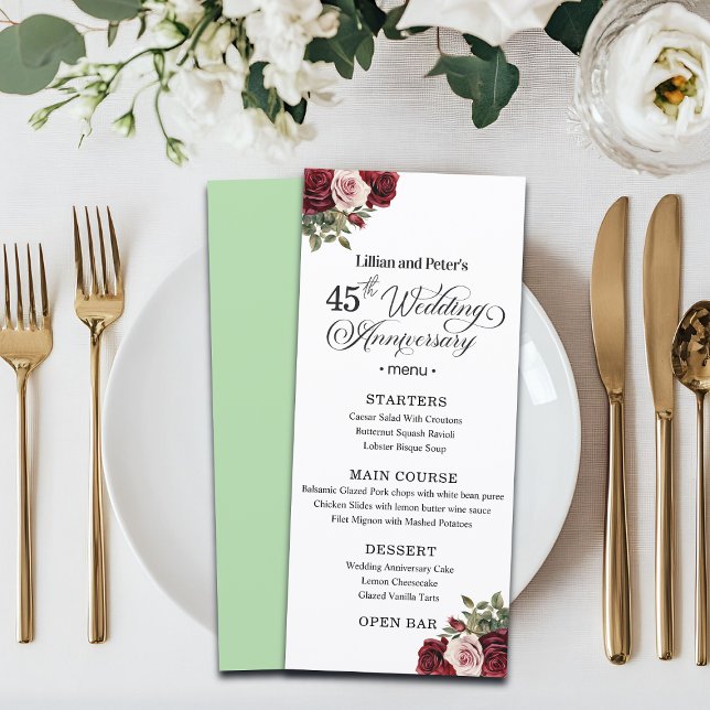 Menu Élégant Floral 45e Anniversaire de Mariage (Créateur téléchargé)