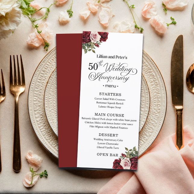 Menu Élégant Floral 50e Anniversaire de Mariage (Créateur téléchargé)
