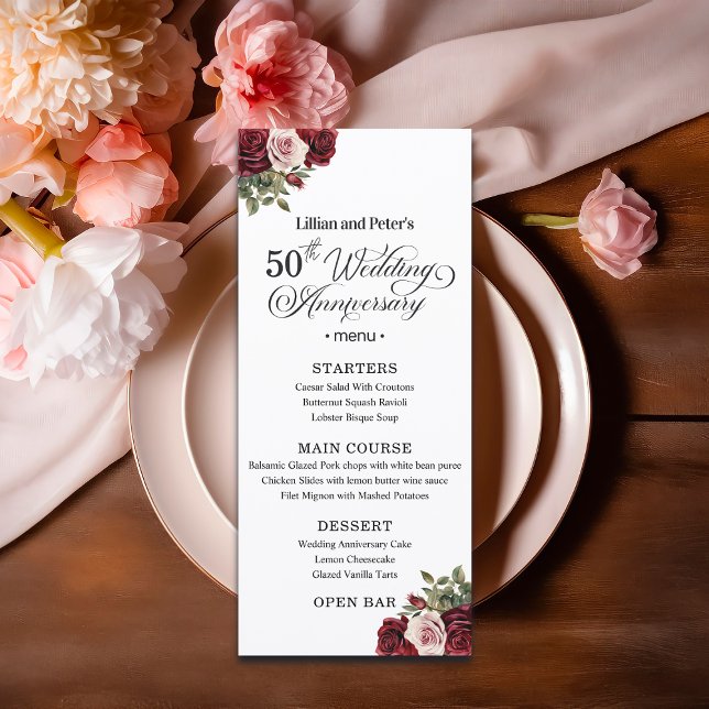 Menu Elegant Floral 50th Wedding Anniversary (Créateur téléchargé)