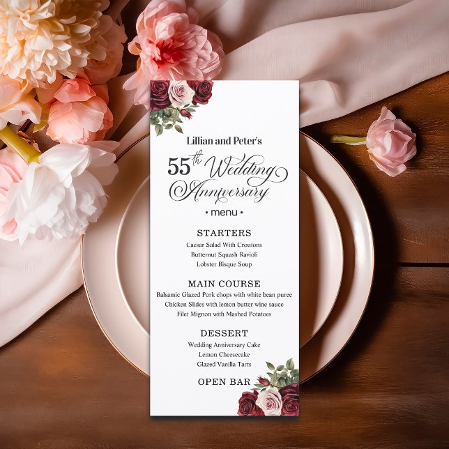 Menu Elegant Floral 55th Wedding Anniversary (Créateur téléchargé)