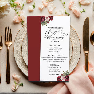 Menu Élégant Floral 75e Anniversaire de Mariage