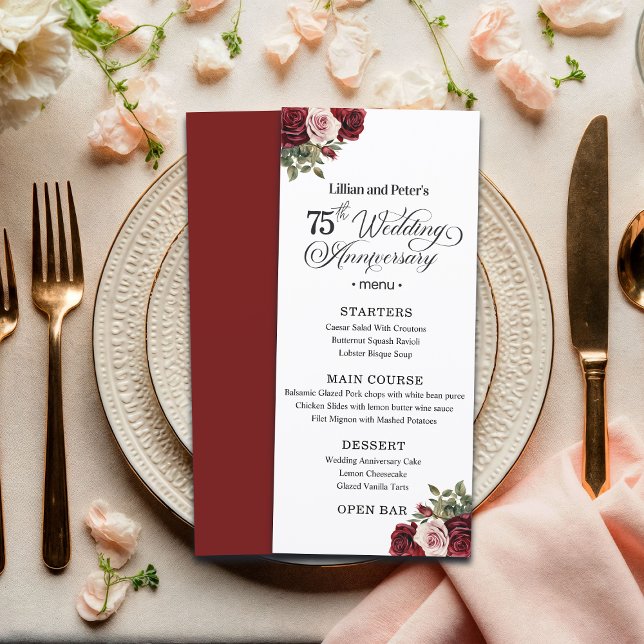 Menu Elegant Floral 75th Wedding Anniversary (Créateur téléchargé)