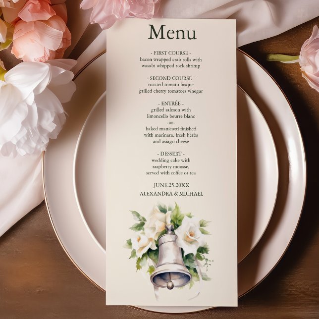Menu Élégant Floral Blanc Exotique Mariage (Créateur téléchargé)