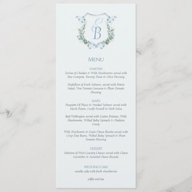 Menu Elegant Floral Crest Monogram Wedding  (Devant)