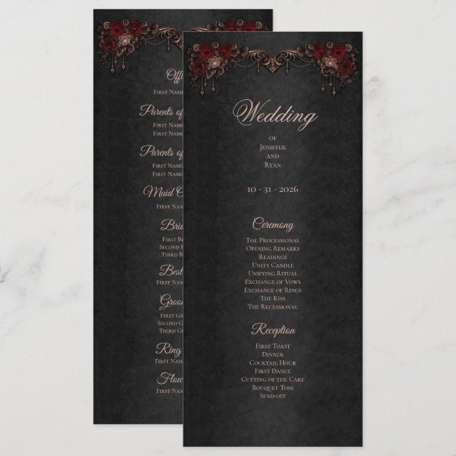 Menu Elegant floral Gothic Halloween Wedding Program (Devant / Derrière)