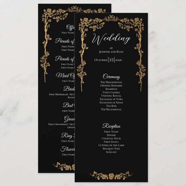 Menu Elegant floral Gothic Wedding Program (Devant / Derrière)