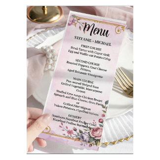 Menu Élégant floral pastel rose lavande or