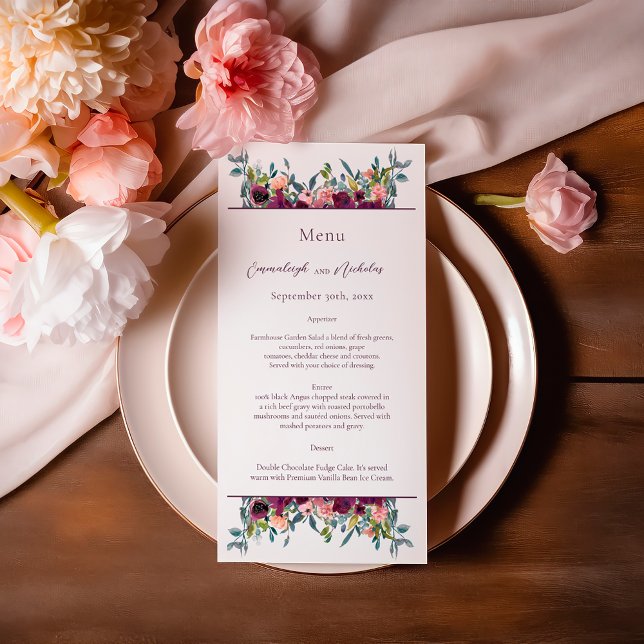 Menu Élégant floral | Purple Mariage Garland (Créateur téléchargé)
