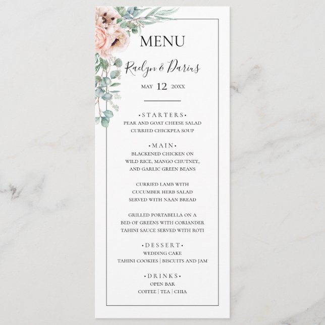 Menu Élégant flou | Dîner Mariage Black Frame (Devant)