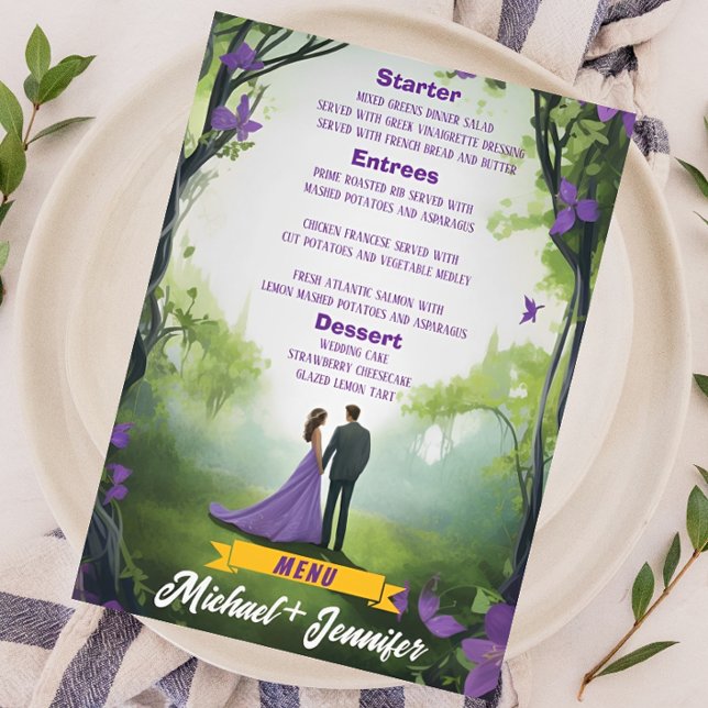 Menu Élégant Forêt violette Personnalisable Mariage flo (Créateur téléchargé)