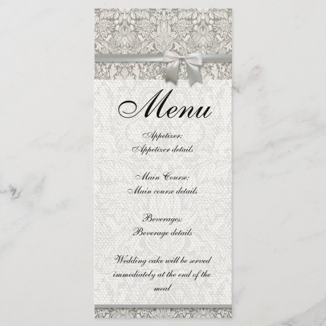 Menu élégant formel brocart de dentelle en damas blanc (Devant)