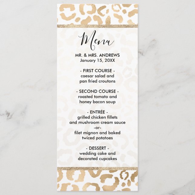 Menu Elegant Gold White Leopard Cheetah Animal Print (Devant)