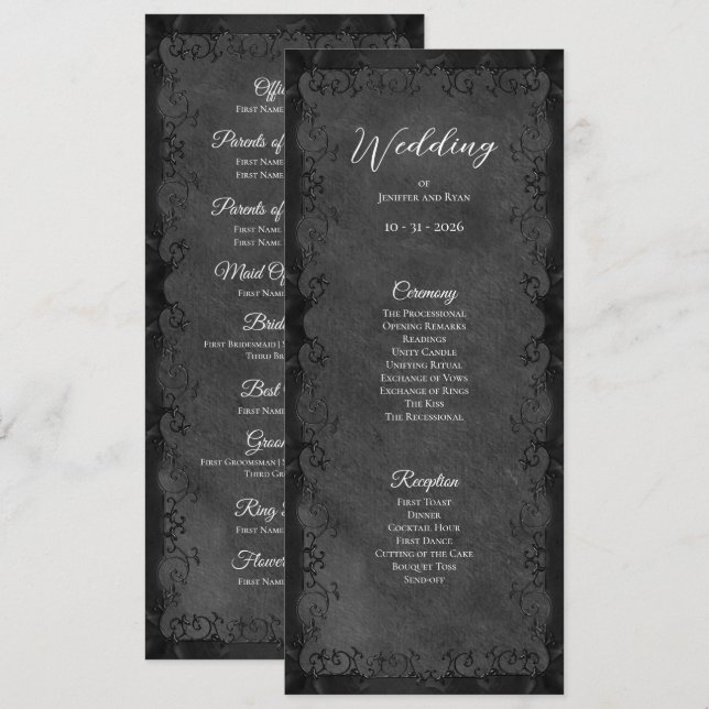 Menu Elegant Gothic Wedding Program (Devant / Derrière)