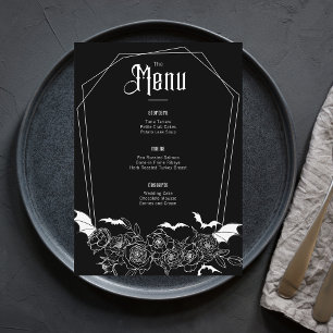 Menu Élégant gothique Floral Mariage noir