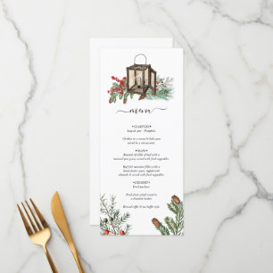 Menu Élégant hiver Pins rustique Mariage de lanterne