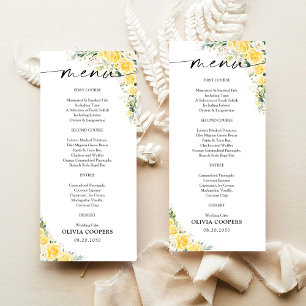 Menu élégant jaune floral pour Baby Shower