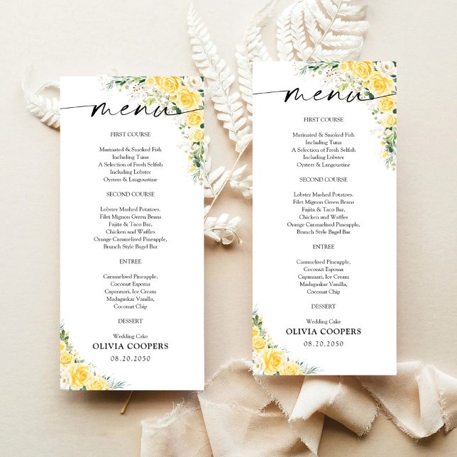Menu élégant jaune floral pour Baby Shower (Créateur téléchargé)