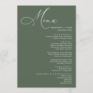 Menu Elégant Lovely calligraphie Mariage vert