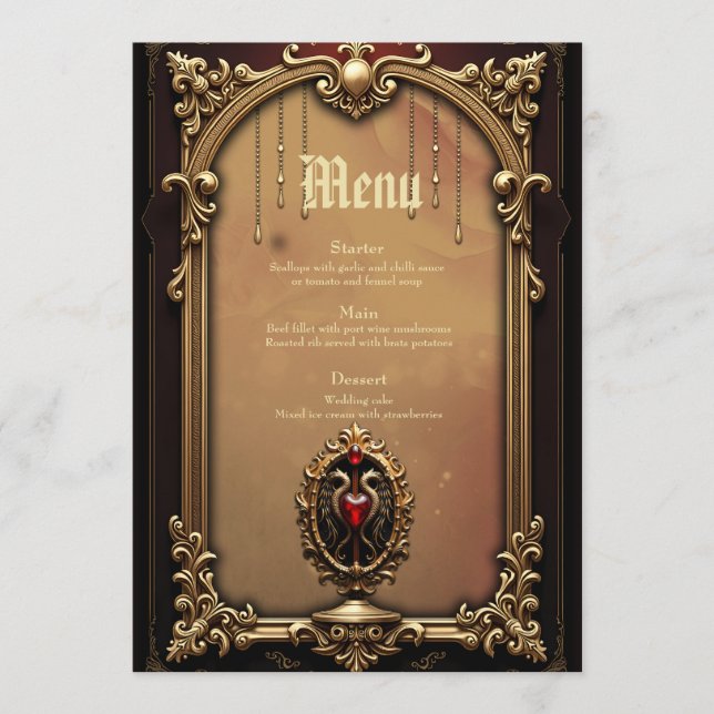 Menu Élégant luxueux emblème du coeur. (Devant)