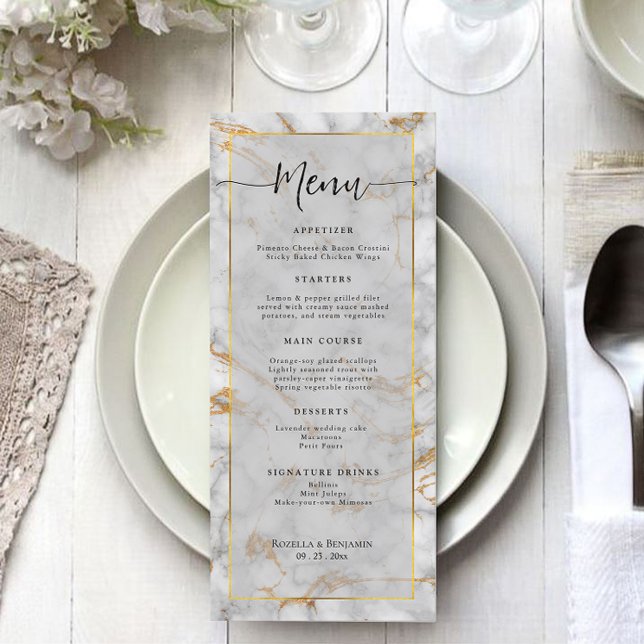 Menu Élégant marbre gris et or Mariage simple (Créateur téléchargé)