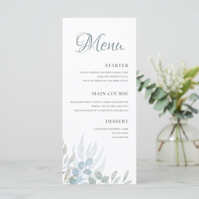 Menu Élégant mariage à l'aquarelle avec feuillage  (Debout devant)