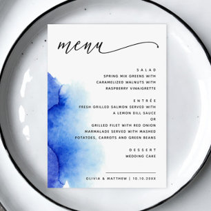 Menu Élégant mariage à l'aquarelle bleu marine écriture