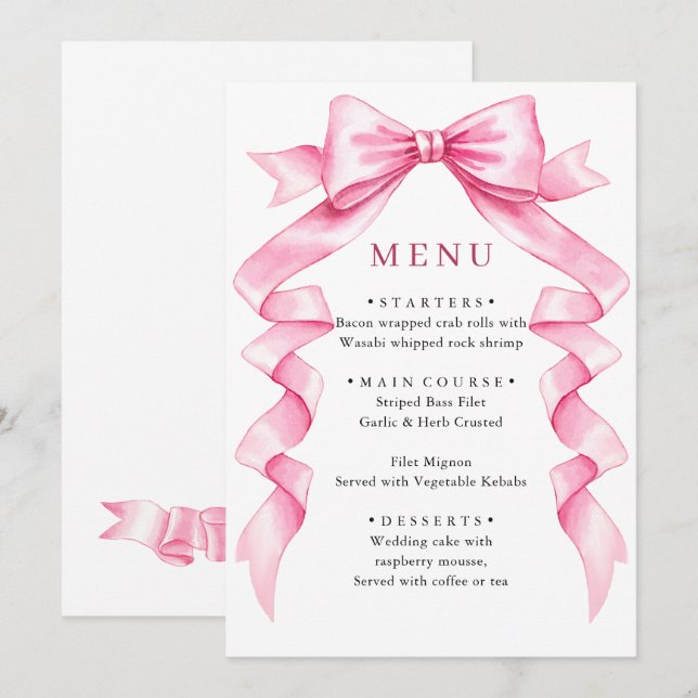 Menu Élégant Mariage à mâchoire douce rose (Devant / Derrière)