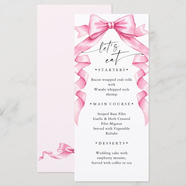 Menu Élégant Mariage à mâchoire douce rose (Devant / Derrière)