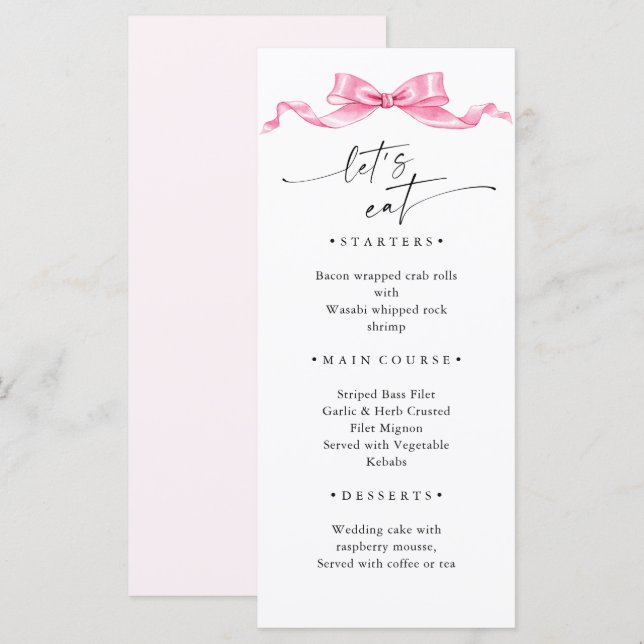 Menu Élégant Mariage à mâchoire douce rose (Devant / Derrière)