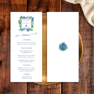Menu Élégant mariage aquarelle aux hortensias bleus