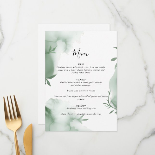 Menu Élégant mariage aquarelle de verdure d'eucalyptus (Devant/Arrière en situation)